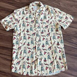 Ocean Blue American Traditional Print Short Sleeve Button Up Medium